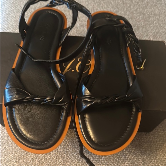 J. Crew Black Twist Sandals Smooth 2 pc Twist Sandal Sz 8 NEW IN BOX - Picture 1 of 5